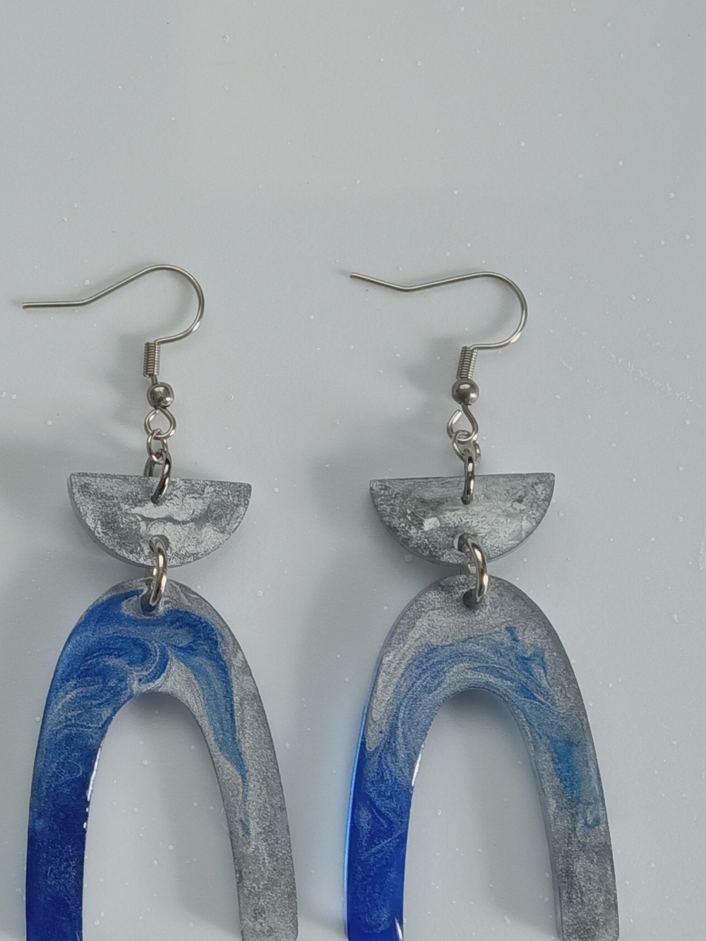 Handcrafted Silver and Blue Arch Drop Earrings